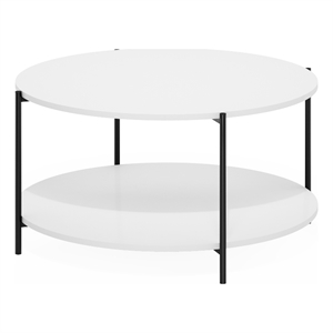 Furinno Besi 2-Tier Modern Round Coffee Table Table with Sturdy White/Black