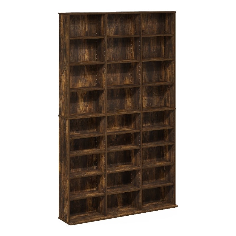 Furinno JAYA 24-Shelf Multimedia Media Storage Tower Rack with Amber Pine
