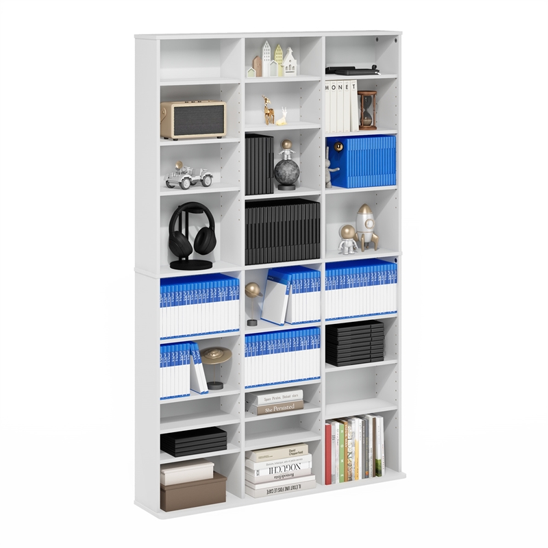 Furinno JAYA 24-Shelf Multimedia Media Storage Tower Rack with AdJUSTable White