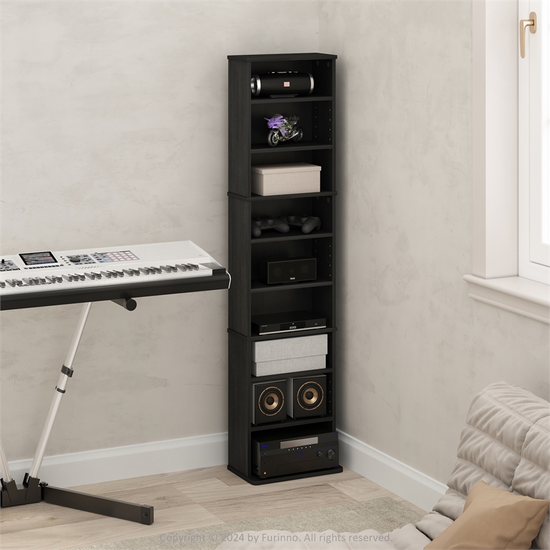 Furinno JAYA 9-Shelf Multimedia Media Storage Tower Rack with Americano