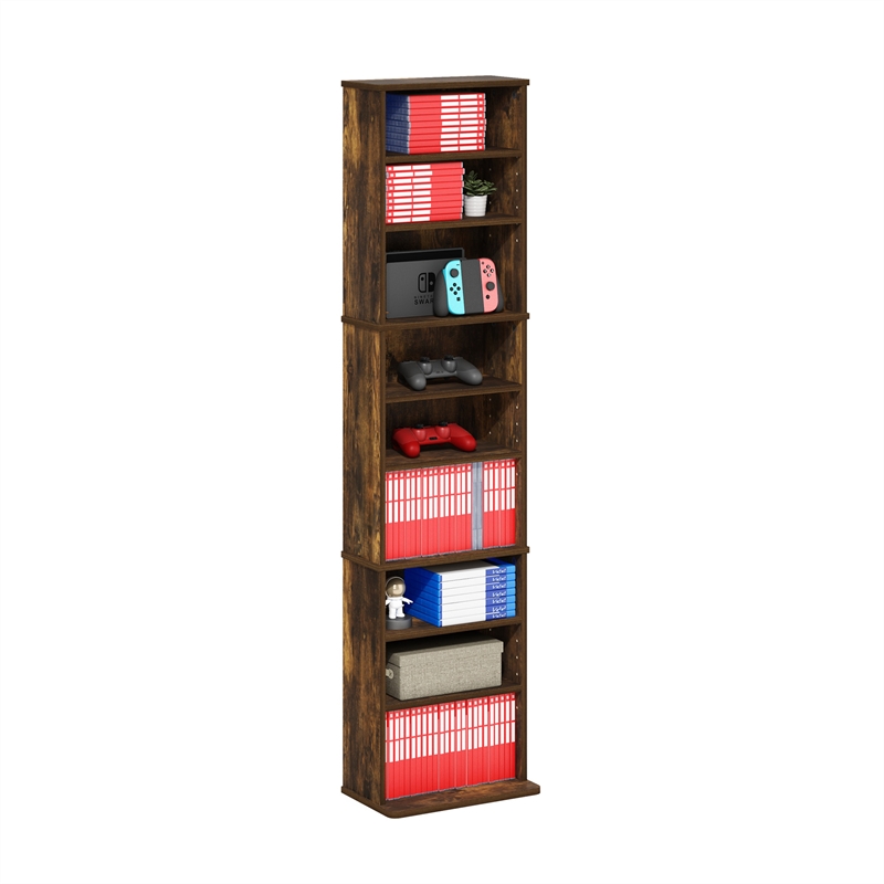 Furinno JAYA 9-Shelf Multimedia Media Storage Tower Rack with Amber Pine