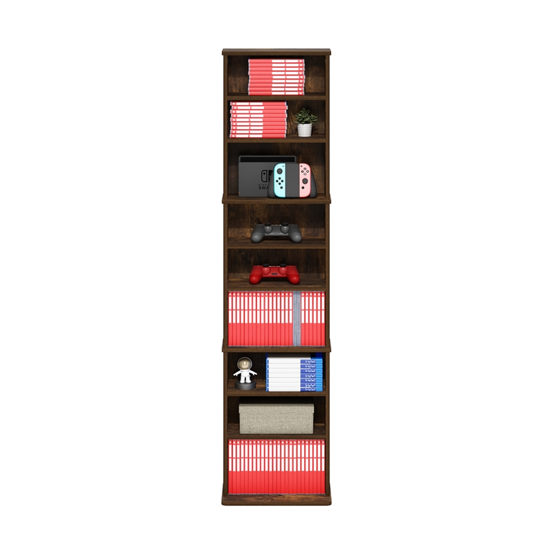 Furinno JAYA 9-Shelf Multimedia Media Storage Tower Rack with Amber Pine