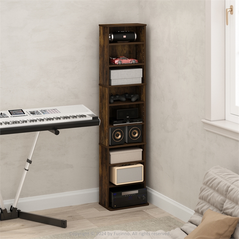 Furinno JAYA 9-Shelf Multimedia Media Storage Tower Rack with Amber Pine
