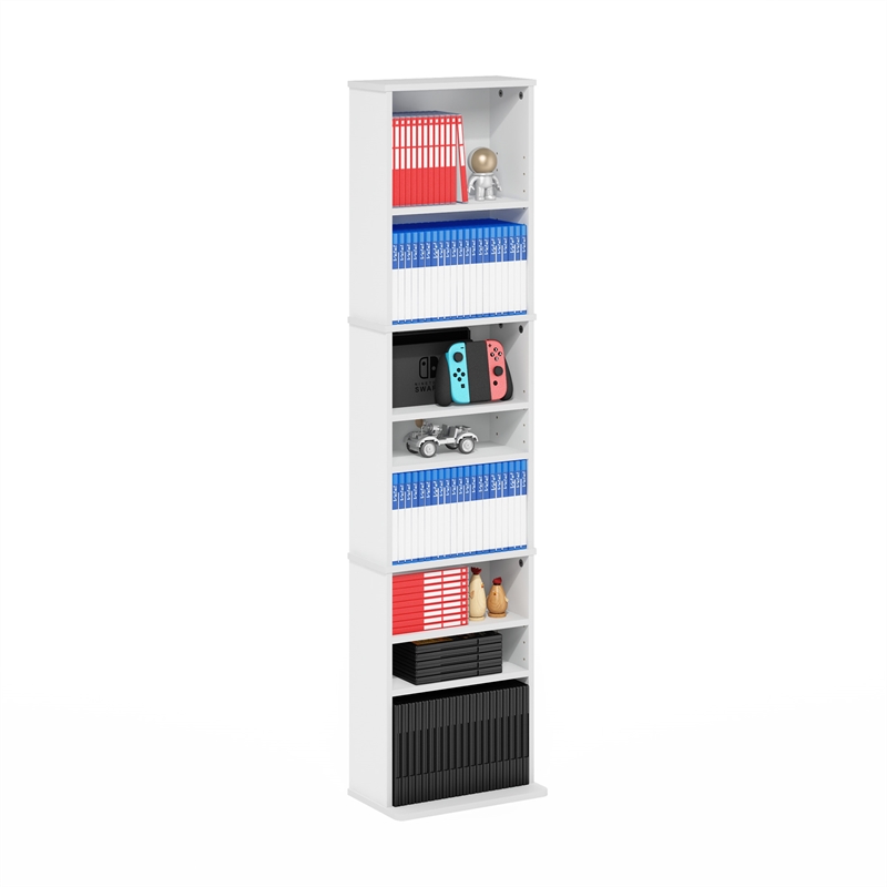 Furinno JAYA 9-Shelf Multimedia Media Storage Tower Rack with AdJUSTable White