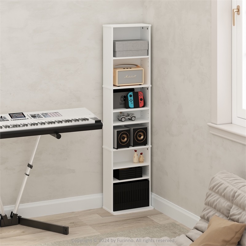 Furinno JAYA 9-Shelf Multimedia Media Storage Tower Rack with AdJUSTable White
