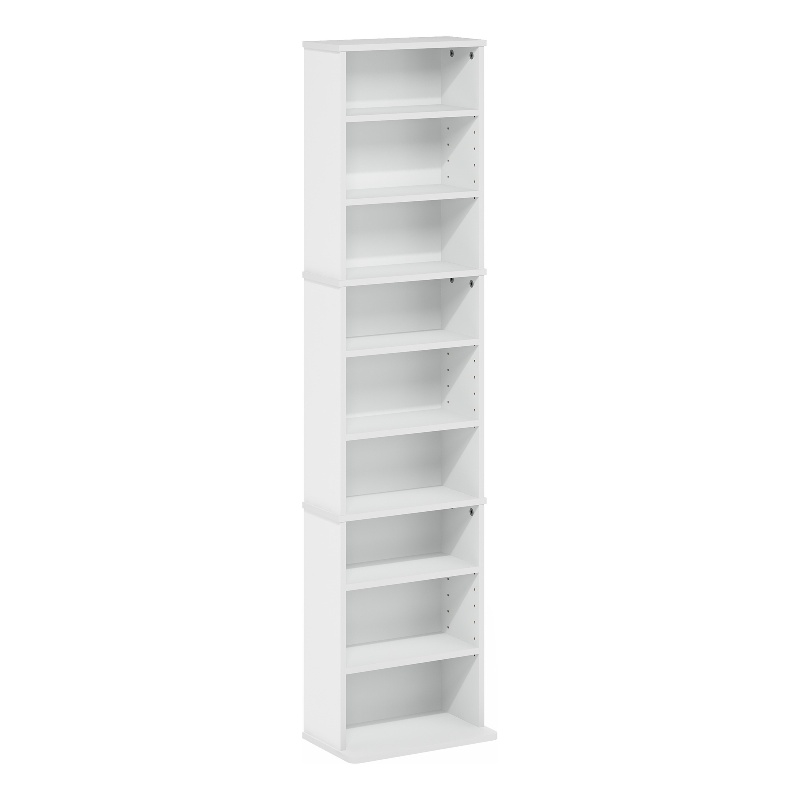 Furinno JAYA 9-Shelf Multimedia Media Storage Tower Rack with AdJUSTable White