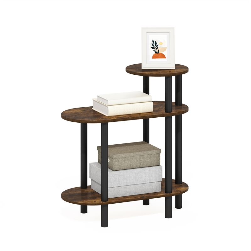 Furinno TURN-N-TUBE 3-Tier Oval Sofa Side Table in End Table Amber Pine/Black