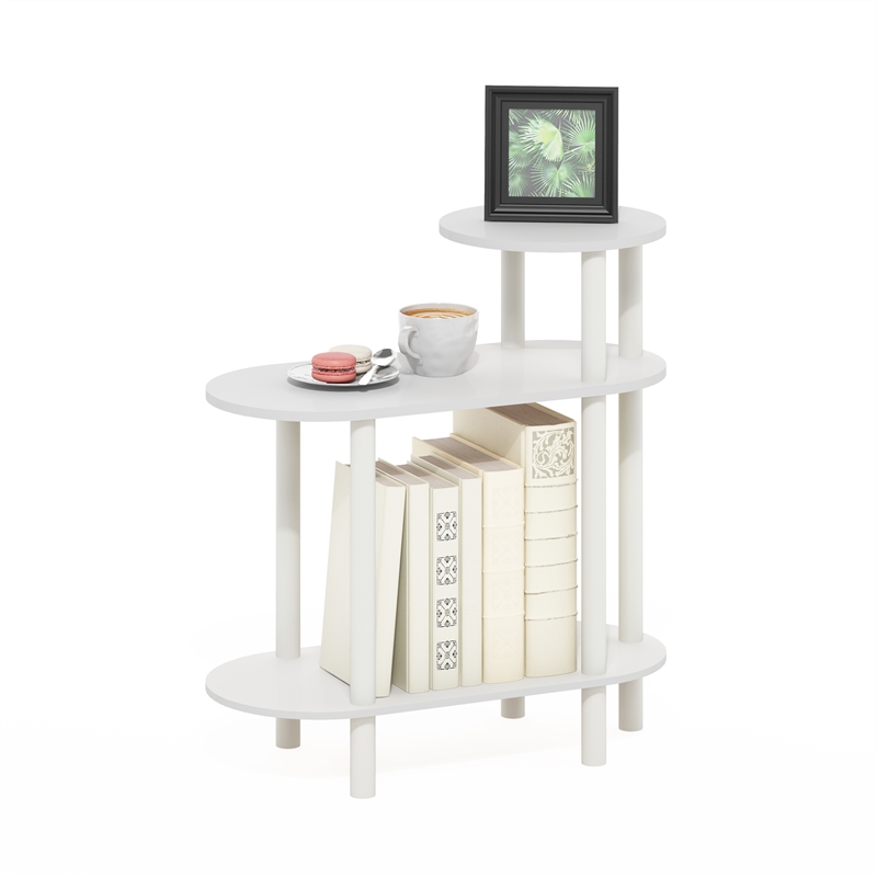 Furinno TURN-N-TUBE 3-Tier Oval Sofa Side Table in End Table with White/White