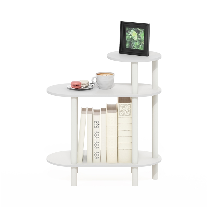 Furinno TURN-N-TUBE 3-Tier Oval Sofa Side Table in End Table with White/White