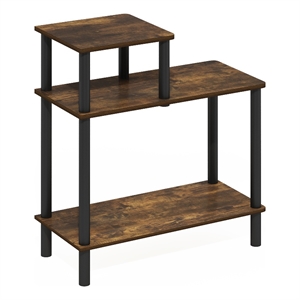 Furinno TURN-N-TUBE 3-Tier Rectangular Sofa Side Table in End Amber Pine/Black
