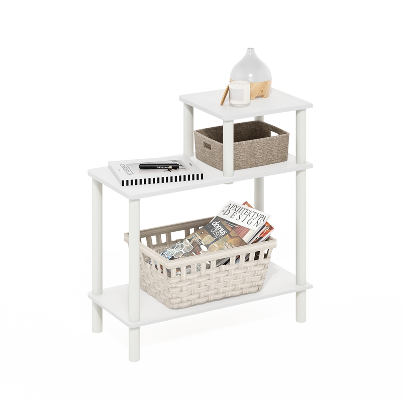Furinno TURN-N-TUBE 3-Tier Rectangular Sofa Side Table in End Table White/White