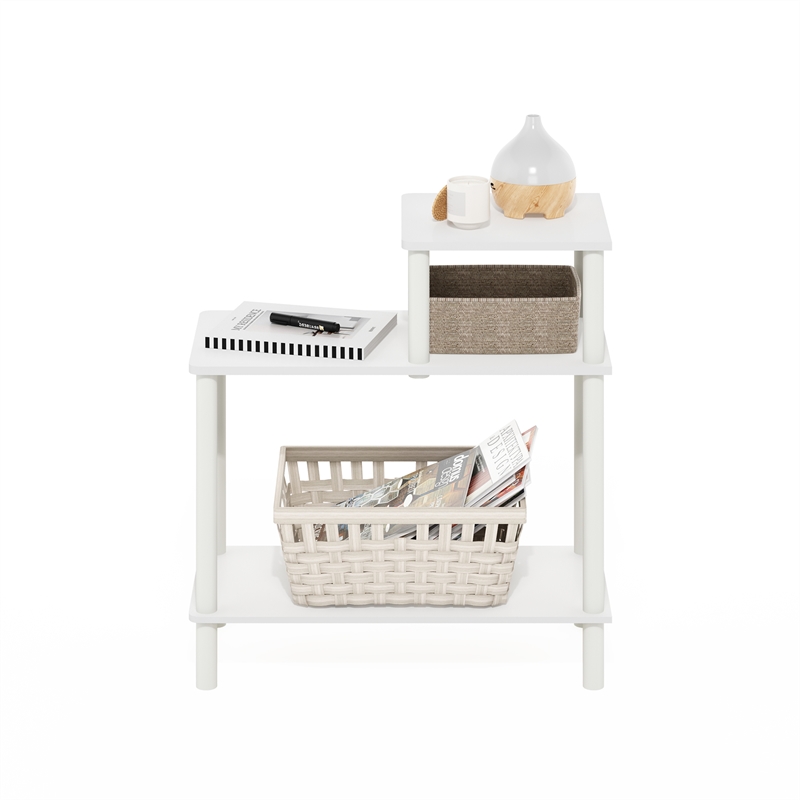 Furinno TURN-N-TUBE 3-Tier Rectangular Sofa Side Table in End Table White/White