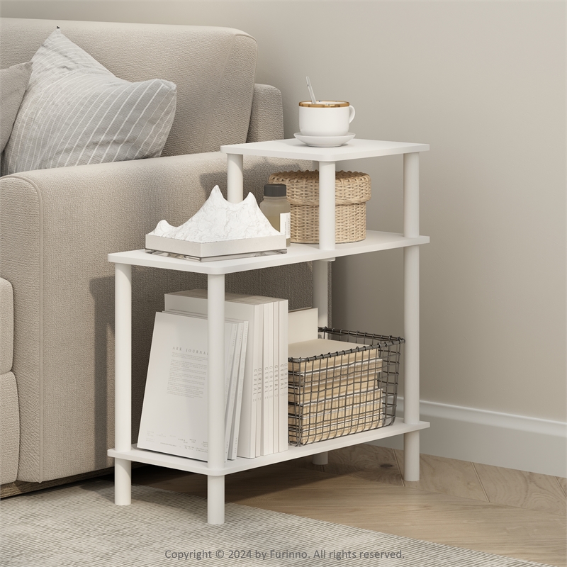 Furinno TURN-N-TUBE 3-Tier Rectangular Sofa Side Table in End Table White/White