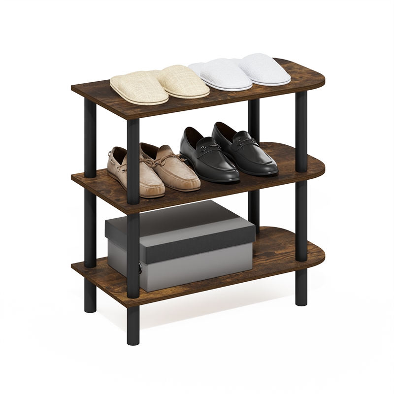 Furinno TURN-N-TUBE 26-Inch 3-Tier Curved Freestanding Shoe Amber Pine/Black