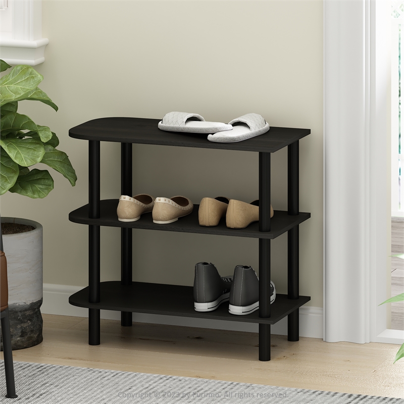 Furinno TURN-N-TUBE 26-Inch 3-Tier Curved Freestanding Shoe Rack Espresso/Black