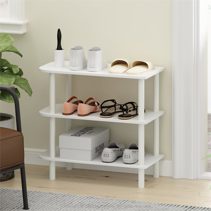 Furinno TURN-N-TUBE 26-Inch 3-Tier Curved Freestanding Shoe Rack White/White