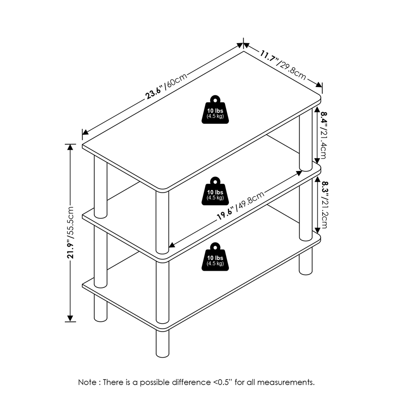 Furinno TURN-N-TUBE 26-Inch 3-Tier Freestanding Shoe Rack Storage White/White
