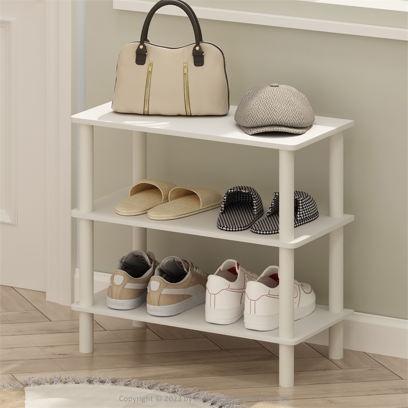 Furinno TURN-N-TUBE 26-Inch 3-Tier Freestanding Shoe Rack Storage White/White