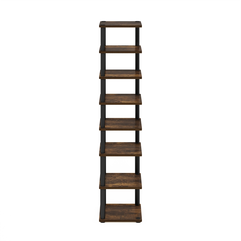 Furinno TURN-N-TUBE 8-Tier Vertical Free Standing Shoe Tower in Amber Pine/Black