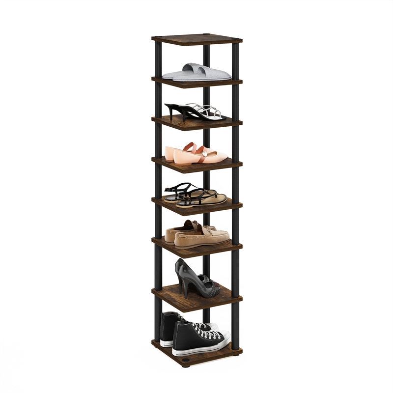 Furinno TURN-N-TUBE 8-Tier Vertical Free Standing Shoe Tower in Amber Pine/Black