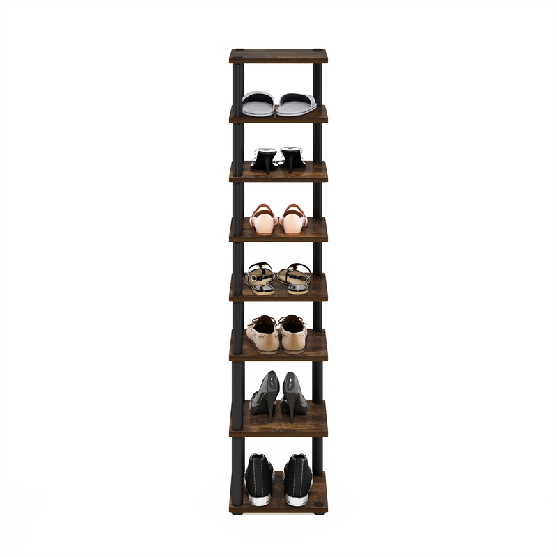 Furinno TURN-N-TUBE 8-Tier Vertical Free Standing Shoe Tower in Amber Pine/Black