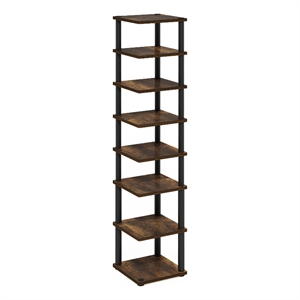 Furinno TURN-N-TUBE 8-Tier Vertical Free Standing Shoe Tower in Amber Pine/Black