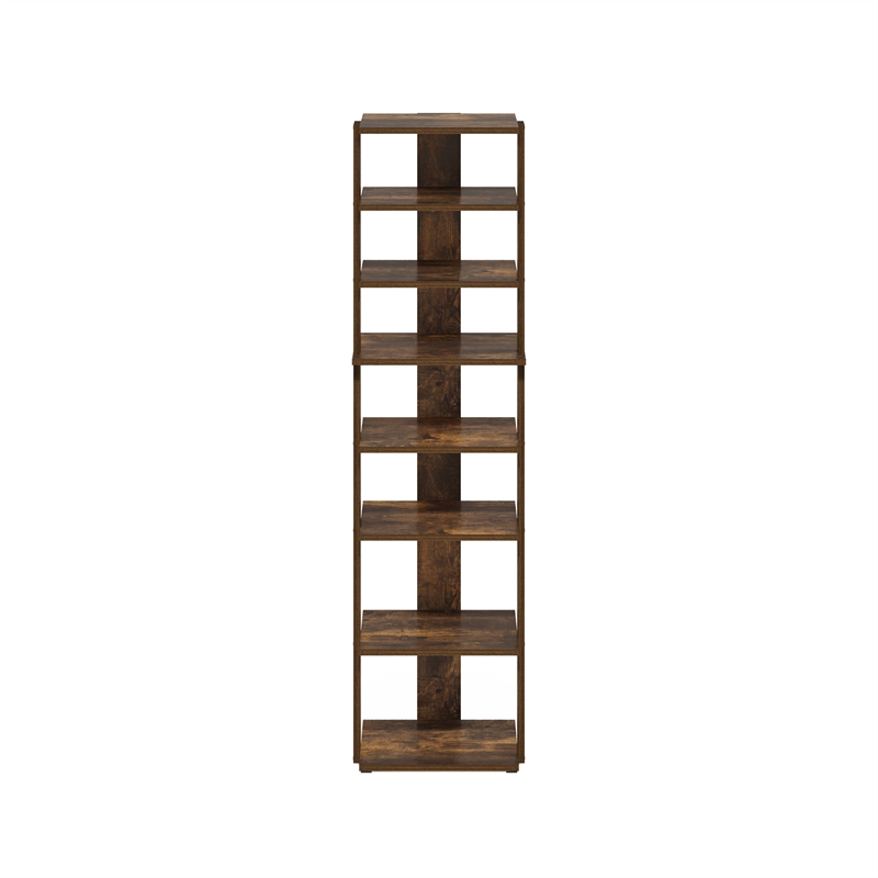 Furinno Compact 8-Tier Vertical Free Standing Shoe Tower in Shoe Rack Amber Pine
