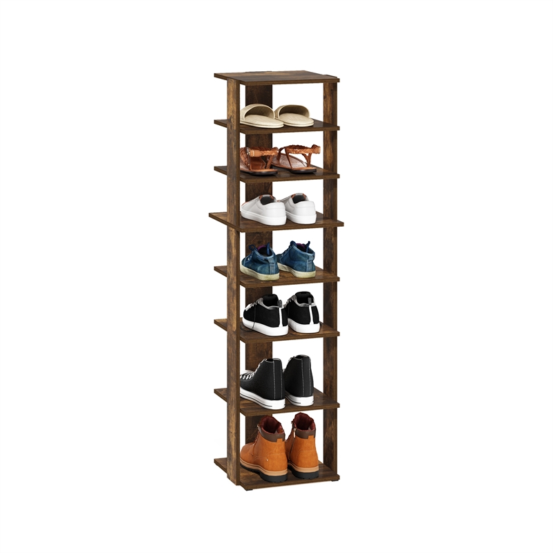 Furinno Compact 8-Tier Vertical Free Standing Shoe Tower in Shoe Rack Amber Pine