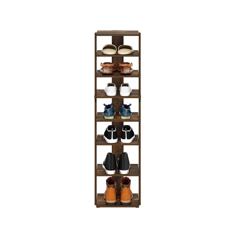 Furinno Compact 8-Tier Vertical Free Standing Shoe Tower in Shoe Rack Amber Pine