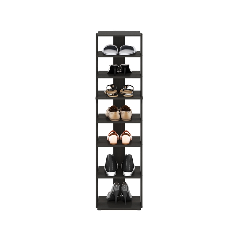 Furinno Compact 8-Tier Vertical Free Standing Shoe Tower in Shoe Rack Espresso