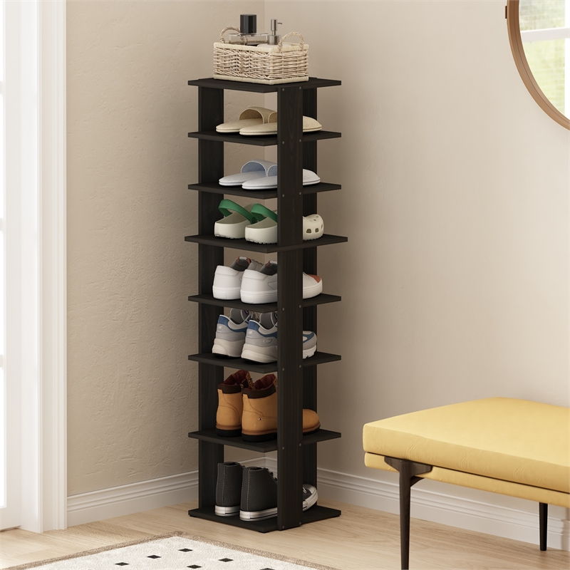 Furinno Compact 8-Tier Vertical Free Standing Shoe Tower in Shoe Rack Espresso