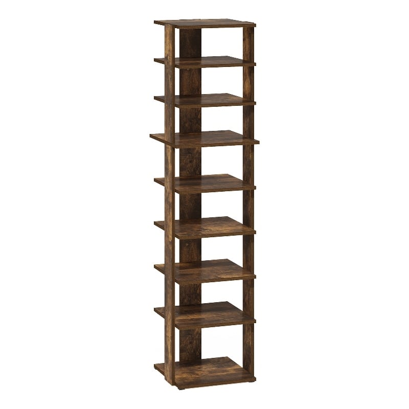 Furinno Compact 9-Tier Vertical Free Standing Shoe Tower in Shoe Rack Amber Pine