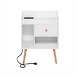 Furinno Claude Mid Century Style End Table in Side Table with USB and White
