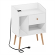 Furinno Claude Mid Century Style End Table in Side Table with USB and White