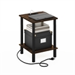 Furinno TURN-N-TUBE 2-Tier Side Table in End Table with USB and Amber Pine/Black