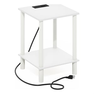 Furinno TURN-N-TUBE 2-Tier Side Table in End Table with USB and White/White