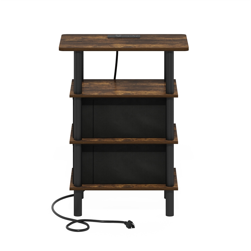 Furinno TURN-N-TUBE 4-Tier Side Table in End Table in Amber Pine/Black/Black