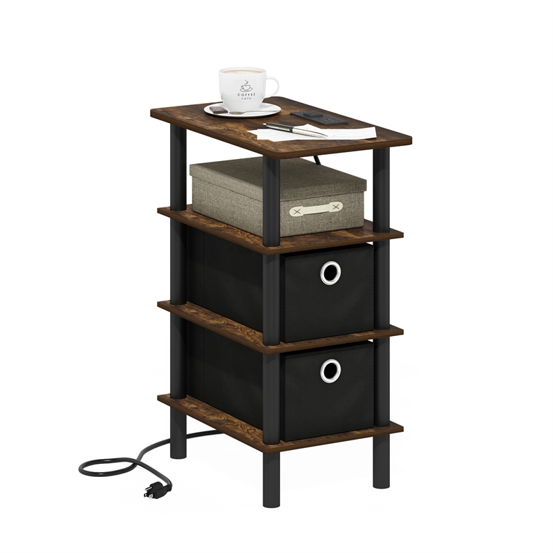Furinno TURN-N-TUBE 4-Tier Side Table in End Table in Amber Pine/Black/Black