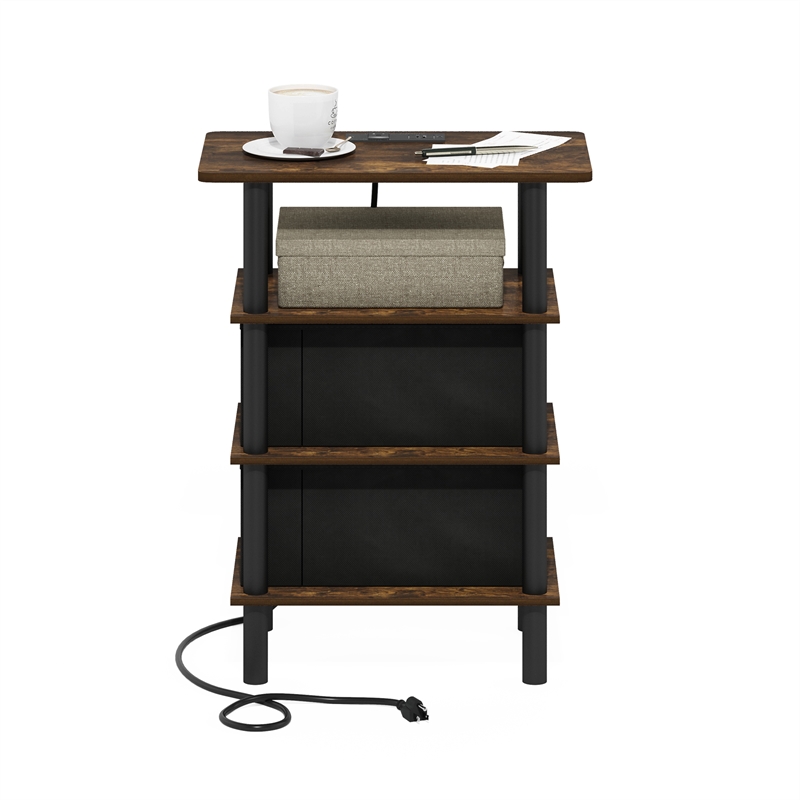 Furinno TURN-N-TUBE 4-Tier Side Table in End Table in Amber Pine/Black/Black