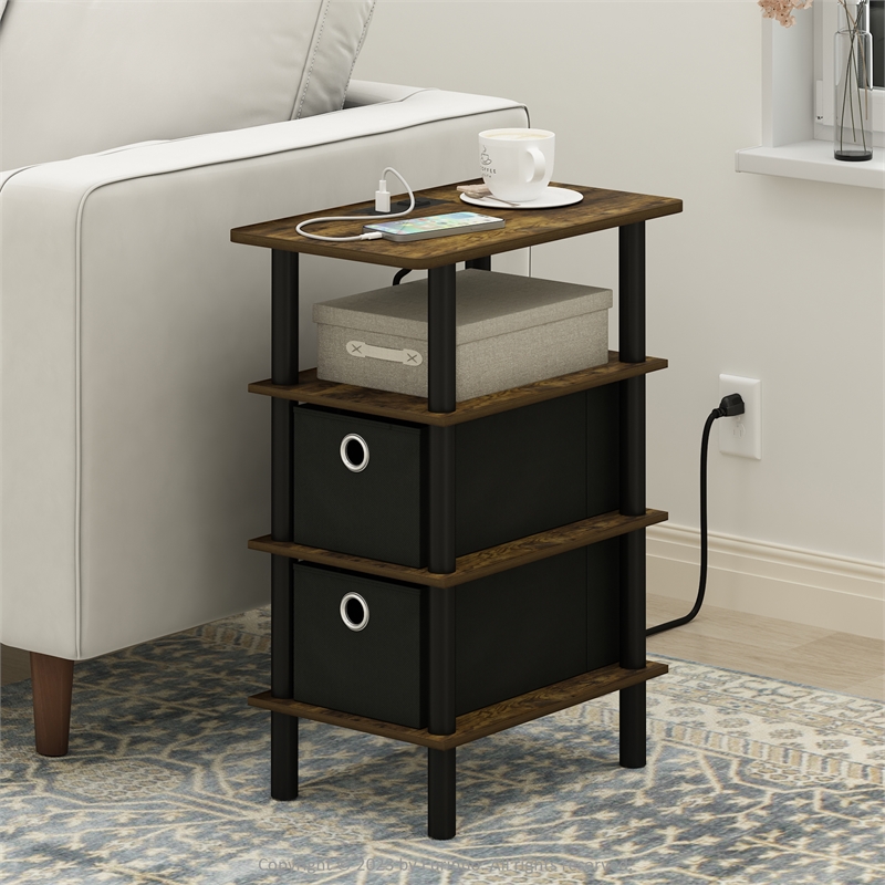 Furinno TURN-N-TUBE 4-Tier Side Table in End Table in Amber Pine/Black/Black
