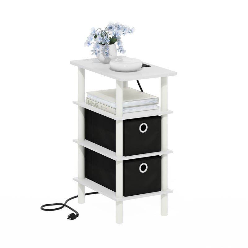 Furinno TURN-N-TUBE 4-Tier Side Table in End Table in White/White/Black