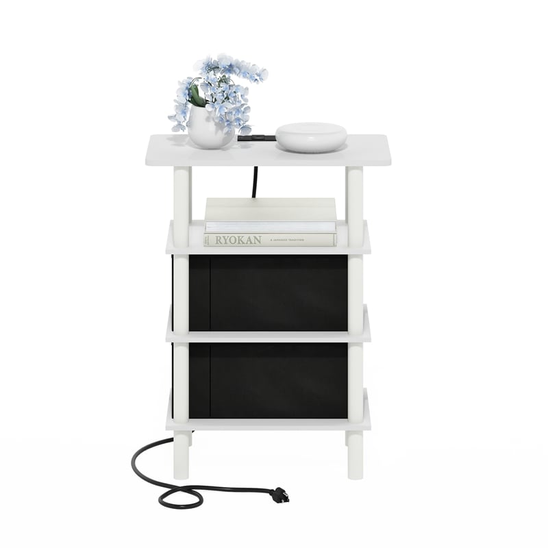 Furinno TURN-N-TUBE 4-Tier Side Table in End Table in White/White/Black