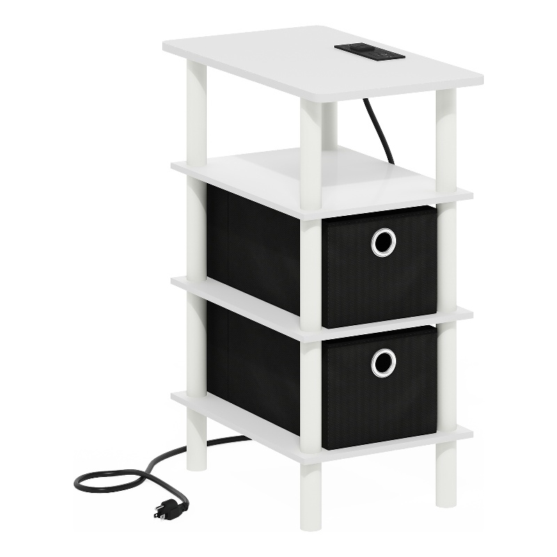 Furinno TURN-N-TUBE 4-Tier Side Table in End Table in White/White/Black
