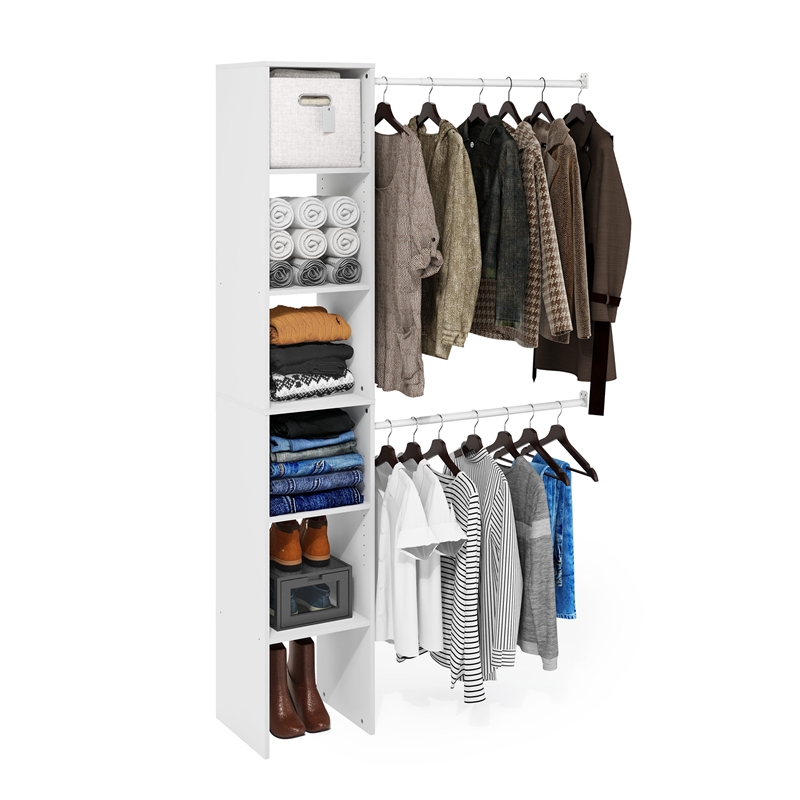 Furinno Fano Clothing & Closet Storage Organizer Shelf Tower with 2 White