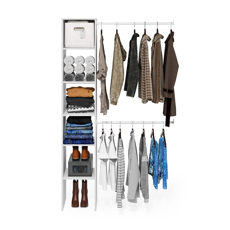 Furinno Fano Clothing & Closet Storage Organizer Shelf Tower with 2 White
