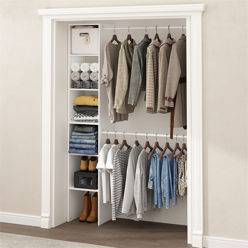 Furinno Fano Clothing & Closet Storage Organizer Shelf Tower with 2 White
