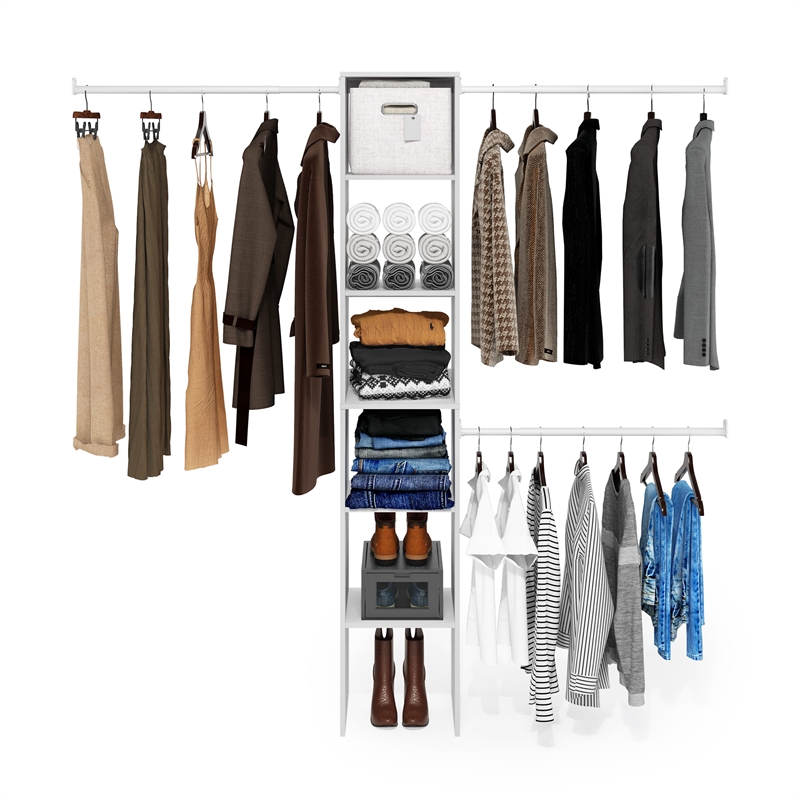 Furinno Fano Clothing & Closet Storage Organizer Shelf Tower with 3 White