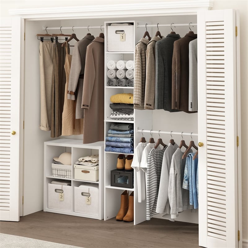 Furinno Fano Clothing & Closet Storage Organizer Shelf Tower with 3 White