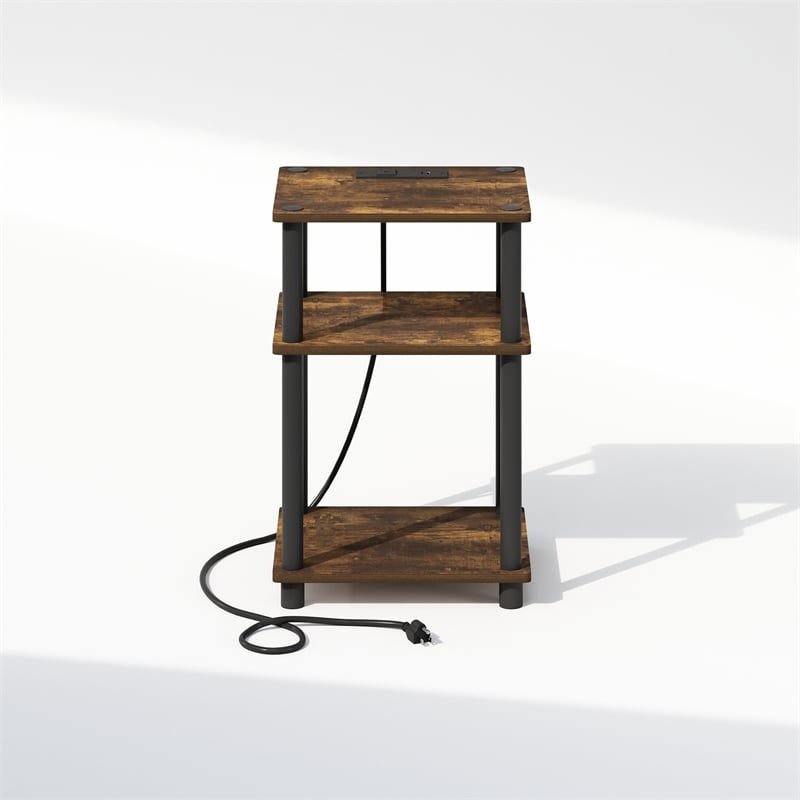 Furinno Just 3-Tier Turn-N-Tube Open Storage Nighstand in Amber Pine/Black