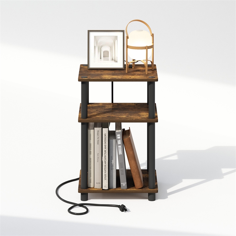 Furinno Just 3-Tier Turn-N-Tube Open Storage Nighstand in Amber Pine/Black